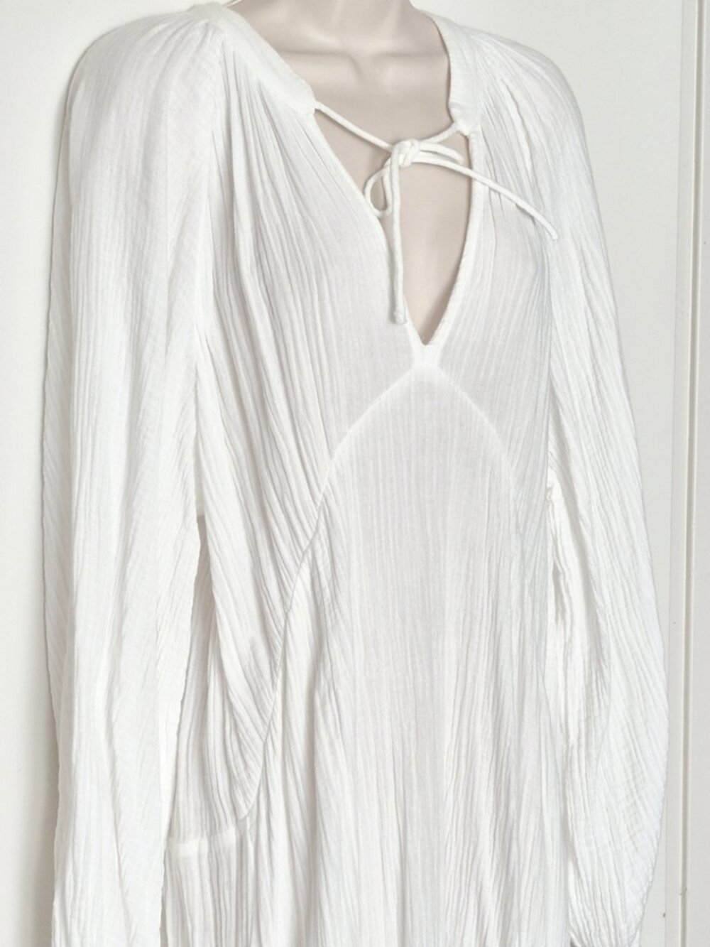 H&M Long Kaftan Dress Cotton Boho Dress White Size L - Picture 5 of 16